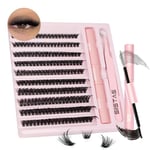 DIY Lash Extension Kit，200pcs Lash Clusters Individual Lashes Eyelash Extension Kit D Curl Volume Cluster Eyelashes with Lash Bond and Seal and Lash Tweezers，Application at Home Lash Extension Kit(60D