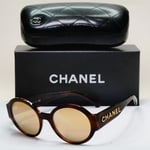 Chanel Sunglasses Gold Letters Brown Tortoise Round Mirror 5410 c.1661/T6 54mm