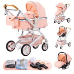 YAZOCO Poussettes 3 en 1 Citadines Poussettes Combinées Poussette Tricycle Baby Walker Poussette Haute Paysage Poussettes Pliantes Trolley Bébé Landau pour 0-36 (2 Rose)