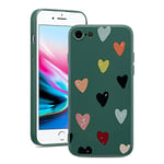 ZTOFERA Etui Coque pour iPhone SE 3 (2022) 5G iPhone 7/8/SE 2020, Housse en Silicone Souple Flexible Bumper Case Antichoc Protection Coque avec Motif Coeur d'amour pour Filles Femmes, Vert Foncé