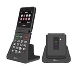 TTfone TT660 Flip Mobile Phone for Seniors - Folding Design, Big Buttons, Emergency Assistance, Long Battery Life - Pay As You Go (O2 PAYG, Black, with Dock Charger)