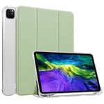 HUEZOE Coque Compatible avec iPad Pro 11", modèle 2021/2020/2018, Coque arrière Souple en TPU Transparent avec Porte-Stylo, Veille/réveil Automatique, Vert Matcha