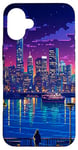 iPhone 16 Plus New York City View Synthwave Retro Pixel Art Case