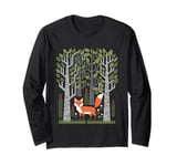 Cottagecore Fox Among Birch Trees Long Sleeve T-Shirt