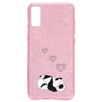 Coque Iphone XR paillettes rose panda marbre cœur