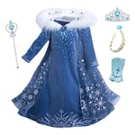 Eleasica Filles Cosplay Robe de Princesse Elsa Manches Longues Reine des Neiges Robe Longue Costume de Robe Bleu Chaude Doux Déguisements Partie Cérémonie Halloween Noël,110,Bleu 4,3-4 ans