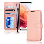 TECHGEAR Galaxy S21 FE 5G Leather Wallet Case, Flip Protect Case Cover with Wallet Card Holder, Stand and Wrist Strap - Rose Gold PU Leather with Magnetic Closure Designed For Samsung S21 Fan Edition