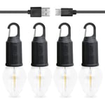 Lampe de camping rechargeable, 4 paquets d'ampoule de tente suspendue avec crochet, modes d'éclairage, lampe de tente pour le camping, la randonnée,