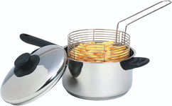 KitchenCraft Large Chip Pan with Basket and Lid 20cm, Induction Safe,... 