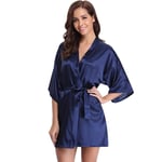 GROPC Women Satin Dressing Gown,Valentines Day Sexy Lingerie Silk Silky Solid Color Babydoll Kimono Bridal Bridesmaid Wedding Short Robe Dress Bathrobe Nightie Sleepwear,Navy Blue,3Xl