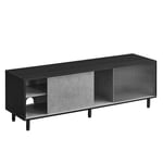 VASAGLE Superfast Toolless Assembly, Stand for up to 60 Inch Cabinet for Living Room, TV Unit, Fluted Glass, Modern, 140 x 39 x 45 cm, Ebony Black and Concrete Grey LTV466B04, 140x39x45cm