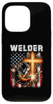 Coque pour iPhone 13 Pro Soudeur Drapeau Américain Soudage Foi Croix Chrétienne Religieuse