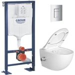 Grohe - Pack wc Bâti autoportant Solido + wc sans bride sat fonction bidet thermostatique + Plaque chrome