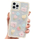 ECZOIL Compatible avec Coque iPhone 13 Pro Wave Aesthetic Mignon Dessin Motif Floral et Ours Cute Clear Femmes Filles Kawaii Slim Soft TPU Transparent Phone Case for iPhone 13 Pro -Jaune