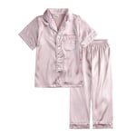 Satin Pyjamas Set i Siden, Kortärmad, Barnkläder för Sovkläder apricot 140