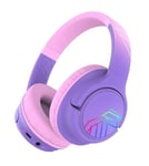 PowerLocus Casque Audio Enfant, Casque Bluetooth Enfant avec Micro, 74/85/94dB Volume Limité, 45 Heures, Hi-FI Stéréo, Casque Pliable avec Lumières LED Colorées, 2 Fonction de Partage du Casque