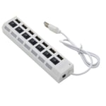 Hub multiprise USB 2.0 - 7 ports - interrupteur Switch on off - Blanc