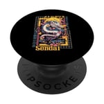 Sendai City Synthwave Dragon Asian Vaporwave des années 80 PopSockets PopGrip Interchangeable