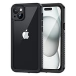 Lanhiem Coque pour iPhone 15 Plus Étanche - Antichoc Incassable 360 Intégrale [avec Protection Écran+Camera] IP68 Waterproof Militaire Chantier Antipoussière Pochette Étanche pour iPhone 15 Plus Noir