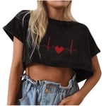 2021 New Crop Tops for Women High Waist Vintage Tops Crewneck Shirt Streetwear for Valentine Womens Tops Black S