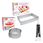 2 cadres pâtisserie extensibles cercle & rectangle + Stylo glaçage noir Scrapcooking