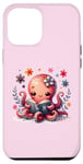 Coque pour iPhone 15 Plus Livre de lecture sur fond rose avec pieuvre rose