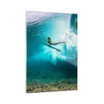 Impression sur Verre 50x70cm Tableaux Image Photo Surf Sous L'Eau Femme