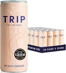 TRIP CBD Drink, Sparkling Peach Ginger Fizzy Drink, Low Calorie, Vegan, Stress & Anxiety Relief (Pack of 24 x 250ml)