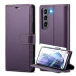 for Samsung Galaxy S21 Case and Screen Protectors with RFID Blocking Credit Card Holder, PU Leather Folio Flip Kickstand Protective Shockproof Women Men for Samsung S21 Wallet Phone Case (Purple)