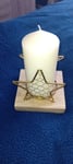 Star Shaped Christmas Candle Holder Wood  & Metal Table Decoration