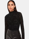 Whistles Squiggle High Neck Mesh Top, Black