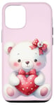 iPhone 15 Pro White Teddy Bear Love Valentine's Day Red Heart Case