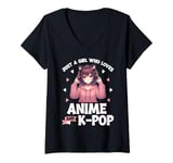 Womens Just a Girl Who Loves Anime and K-Pop Anime Merch Japanese V-Neck T-Shirt