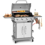 Klarstein - Barbecue Gaz Camping avec 4 Brûleurs à Gaz, Plancha au Gaz de 14400W, Gril à Gaz en Acier Inoxydable, bbq Feu a Gaz, Plancha Gaz Inox,