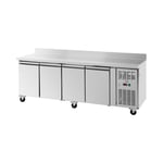 Royal Catering Kylmäpöytä pyörillä - 550 l 4 lokeroa 223 x 70 cm luokka B taustalevy ruostumaton teräs