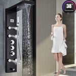 Thermostatic Shower Panel Column Tower Stainless Steel Rain Body Jets Set Black