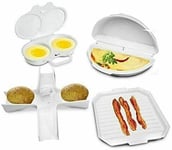 Microwave Cooking Potato Baker Egg Poacher Omelette Maker Bacon Trays Set Of 4