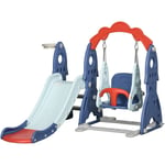 Portique enfant toboggan et balançoire avec panier de basket-ball - aire de jeux 3 en 1 - usage intérieur extérieur - bleu rouge