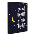 Good Night Sleep Tight Typography Quote Canvas Wall Art Print Ready to Hang, Framed Picture for Living Room Bedroom Home Office Décor, 20x14 Inch (50x35 cm)