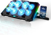 V8 Refroidisseur PC Portable - Nouveauté 2024-8 Ventilateurs & Rétroéclairage RGB + Support PC Portable Ventilé de 11"" à 17"" + 2 Ports USB + 5 Ans de Garantie