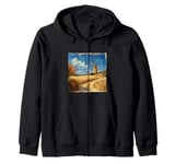 Wheat Fields With Windmills Landscape Vintage Graphic Zip Hoodie