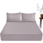 Extra Deep Fitted Single Bed Sheet- Polycotton Plain Dyed Hotel Quality Bedding- 16"/40 cm Fitted Sheet- Grey