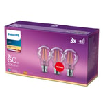 3 Pack Philips Classic LED Filament 7w 60w BC B22 Bayonett Cap Non Dimmable