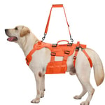 OneTigris Harnais de levage Invictus pour chiens de taille moyenne et grande, harnais de sécurité avec 3 poignées, bretelles réglables amovibles et sangles de jambe arrière orange, taille XL