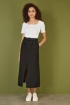 Yumi Womens Black Cotton Midi Skirt With Belt And Split Hem - Size 10 UK