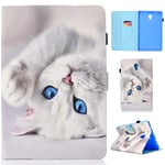 UK-Cherry Galaxy Tab A 10.5 Case, Flip PU Leather Wallet Tablet Case for Samsung Galaxy Tab A 10.5-inch 2018 version (White cat)