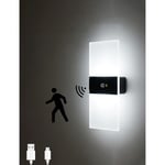 Applique murale à capteur led, chargement usb, sans fil, veilleuse sans fil avec détecteur de mouvement s'allume/s'éteint automatiquement, pour