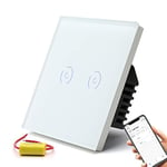 BSEED WiFi Touch Switch White,2 Gang 1 Way Smart Light Switch Compatible with Alexa and Google Home,with Smart Life Remote Control and Timing Function(No Hub Required)-No Need Neutral Wire