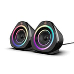 NOVA GAMING – Enceintes 2.0 RGB Gaming – Son Clair et équilibré, Design Compact, Télécommande intégrée, LED RGB, Câble résistant de 1.5m