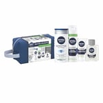 NIVEA MEN Trousse Sensitive (1 x 1 pce), Trousse de toilette contenant 4 produits pour homme à la peau sensible, Trousse de bain contenant une routine visage et corps